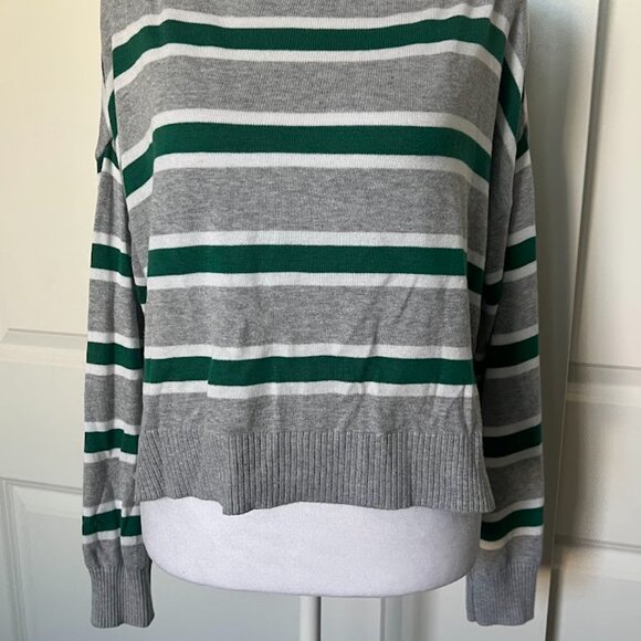 Garage Gray Green Stripe Pullover Cropped Boxy Long Sleeve Sweater Size Small - Picture 4 of 12